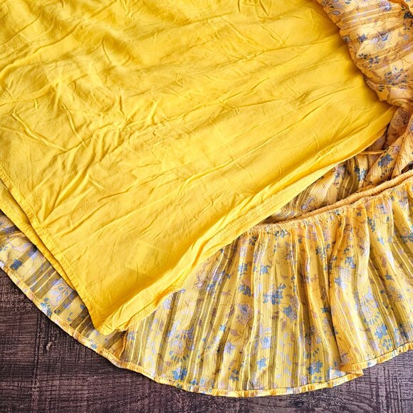 Urban Outfitters Picnic Tiered Frock Short Sleeve Dress XS Glowy Golden Yellow - Picture 7 of 12